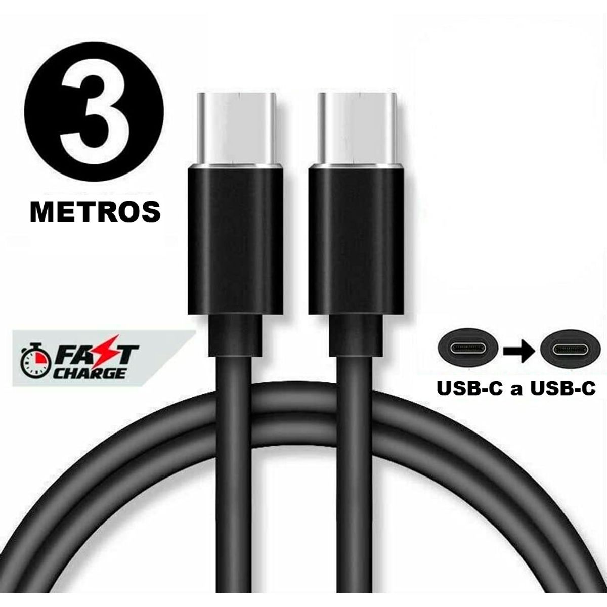 GENERICO - Cable C a C 3M Carga rápida compatible Samsung S23 S22 S21 S20