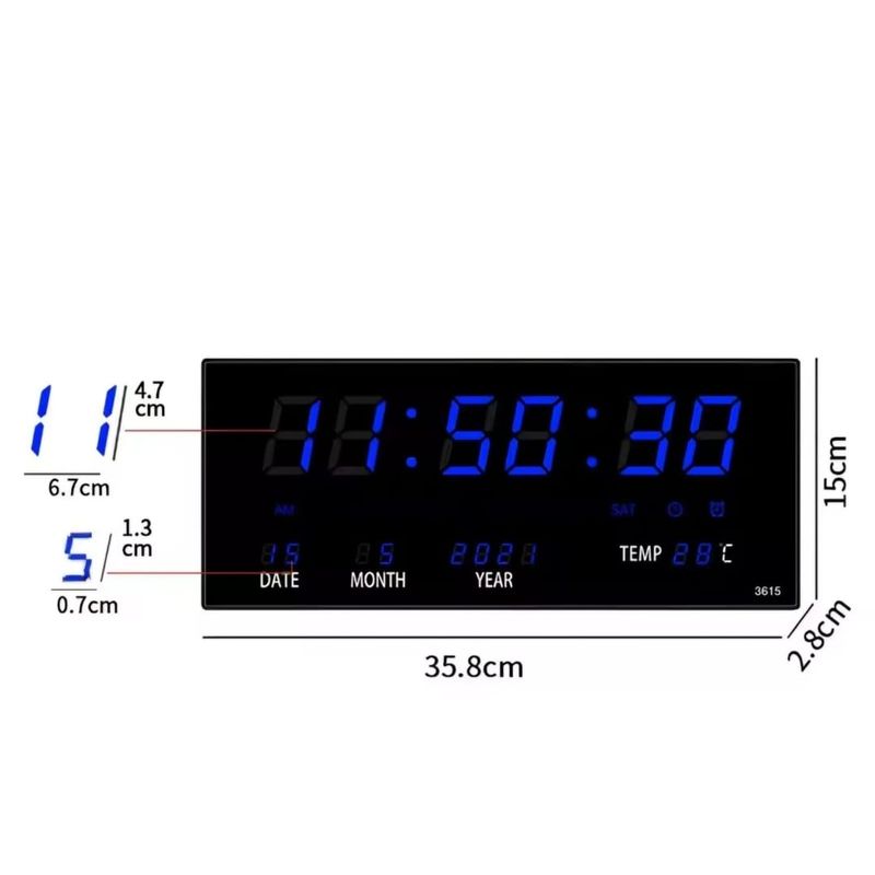 GENERICO - Reloj de pared reloj Digital Azul 36cm led