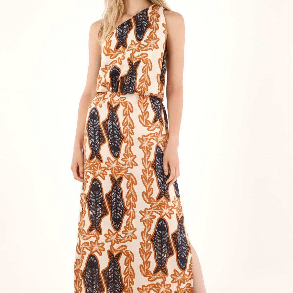 TENNIS - Vestido largo de un solo hombro estampado para mujer