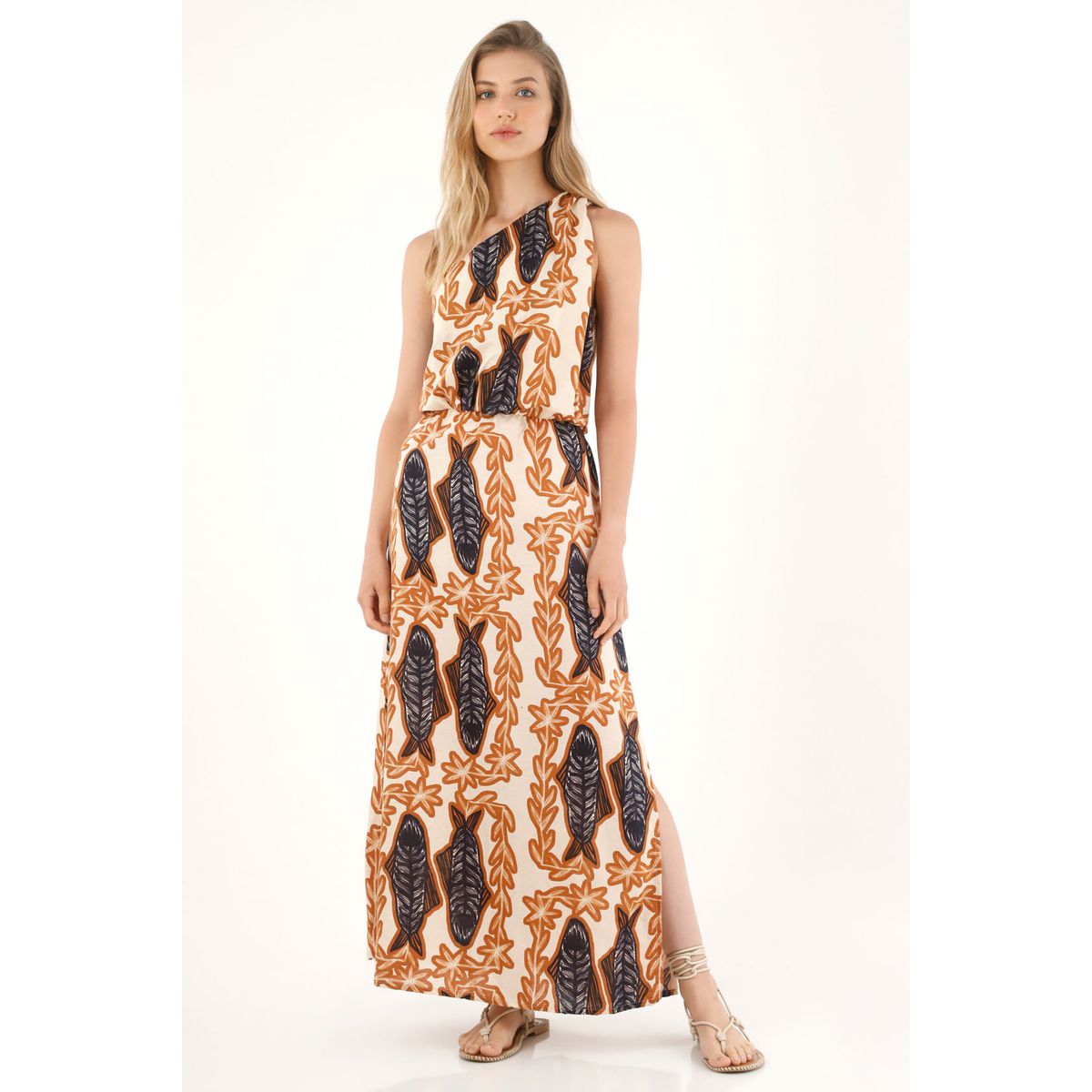 TENNIS - Vestido largo de un solo hombro estampado para mujer