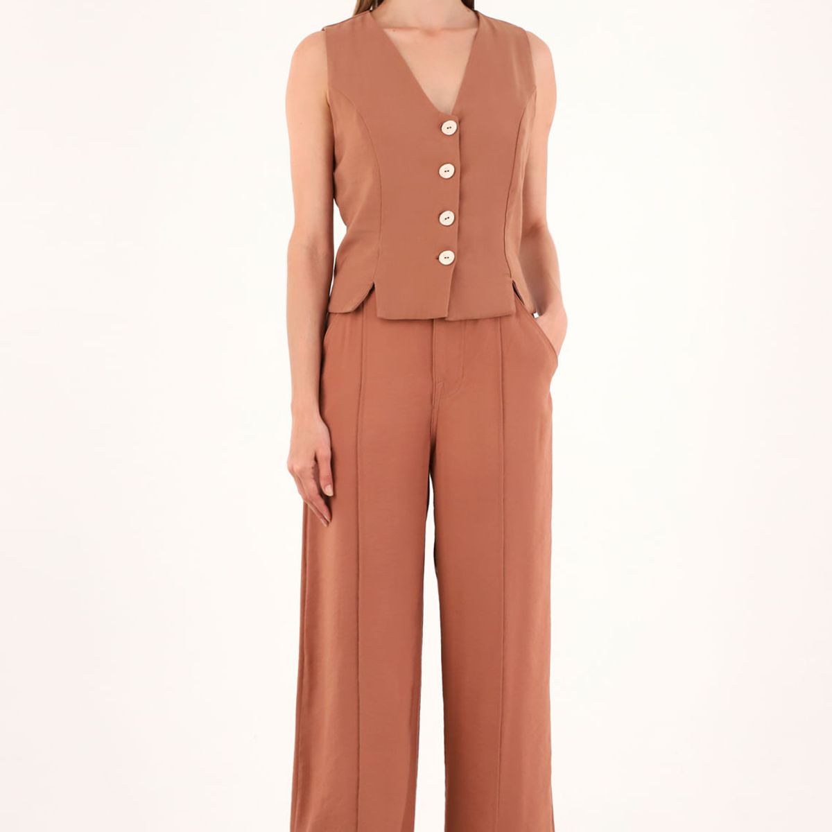 TENNIS - Pantalón Wide Leg café para mujer