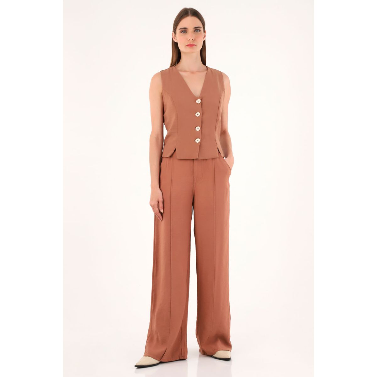 TENNIS - Pantalón Wide Leg café para mujer