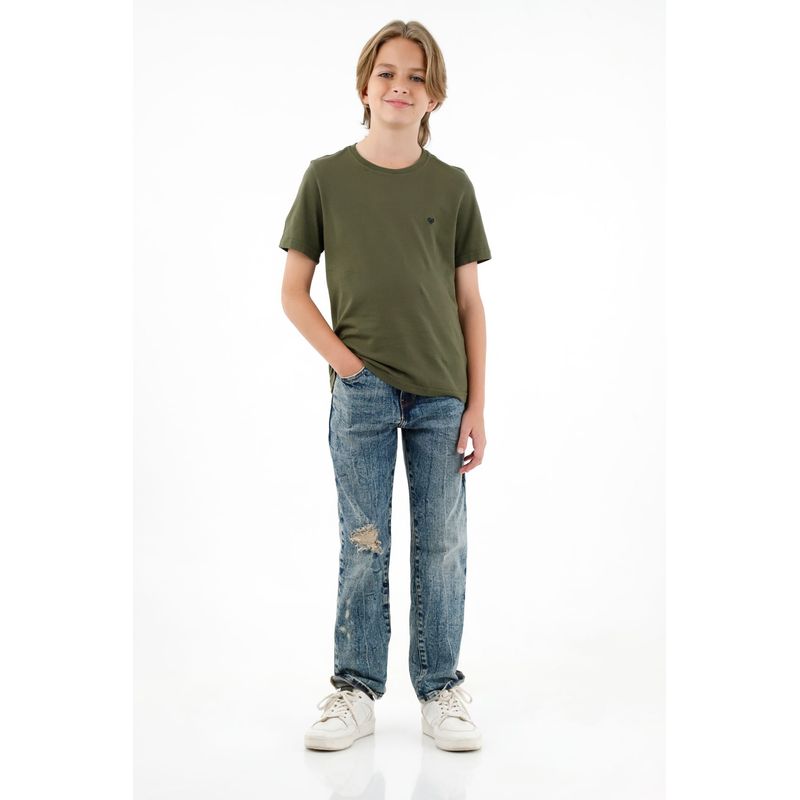 TENNIS - Camiseta verde cuello redondo para niño