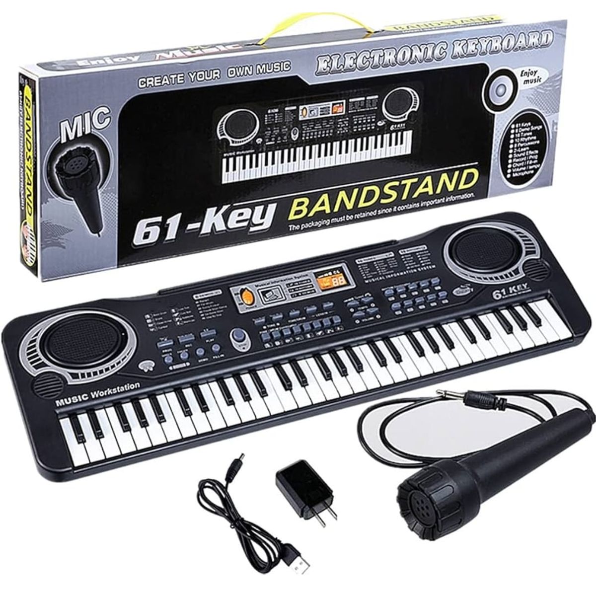 GENERICO - Piano juguete niña 61 teclas negro 54 cm