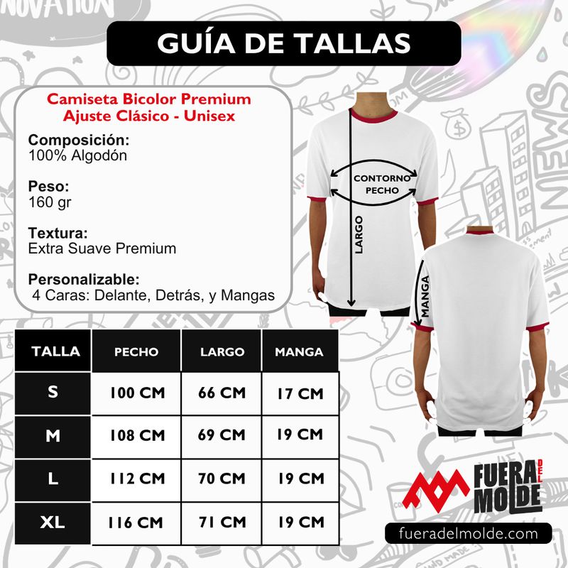 FUERA DEL MOLDE - Camiseta Clásica Básica Premium Bicolor Unisex Rosado Blanco