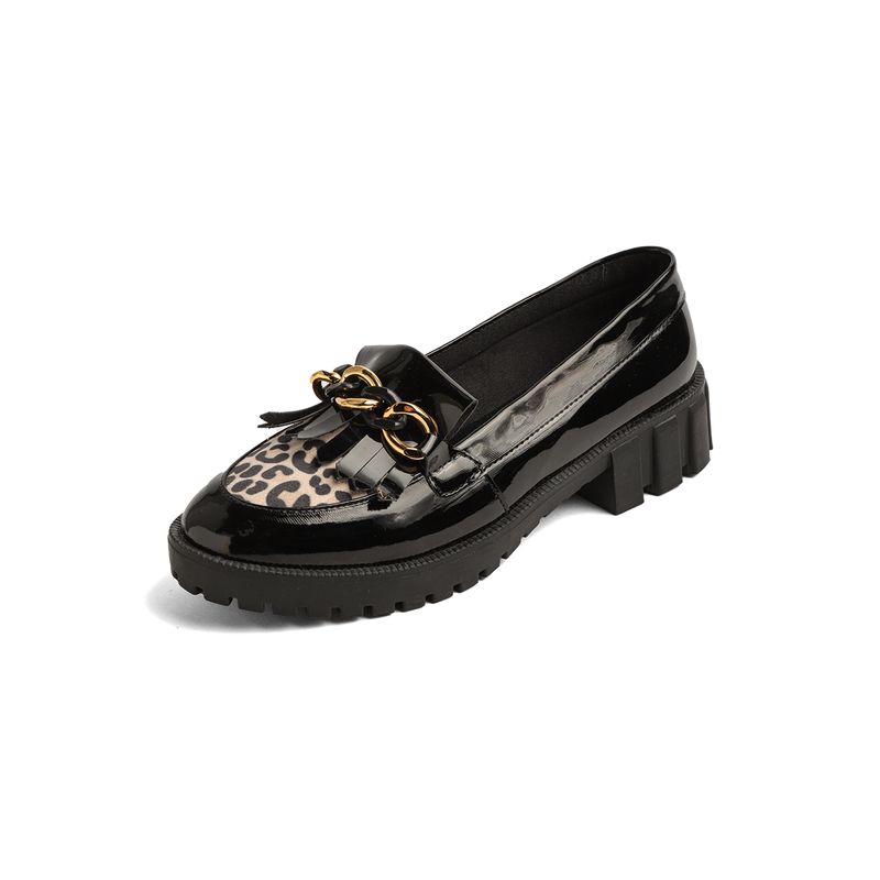 SEVENTEEN - ZAPATO NEGRO CON APLIQUE ANIMAL PRINT Y HERRAJE COMBINADO SEVENTEEN CORANNY