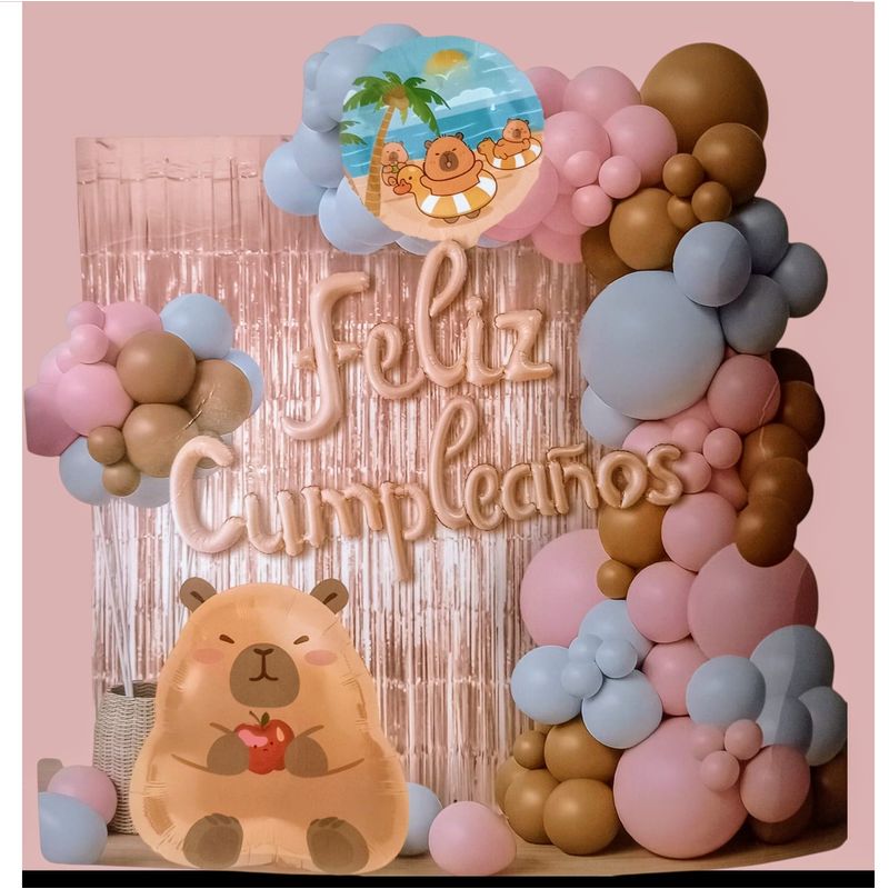 GENERICO - Kit Globos CAPIBARA FELIZ CUMPLEAÑOS 75 Piezas