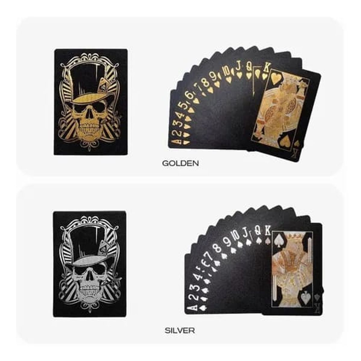 GENERICO - Cartas Poker Negras Calavera Dorada Mazo Ultra Fino Impermeable