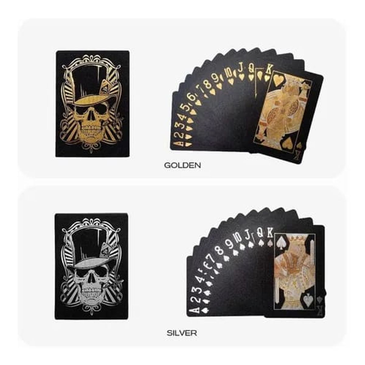 GENERICO - Cartas Poker Negras Calavera Dorada Mazo Ultra Fino Impermeable