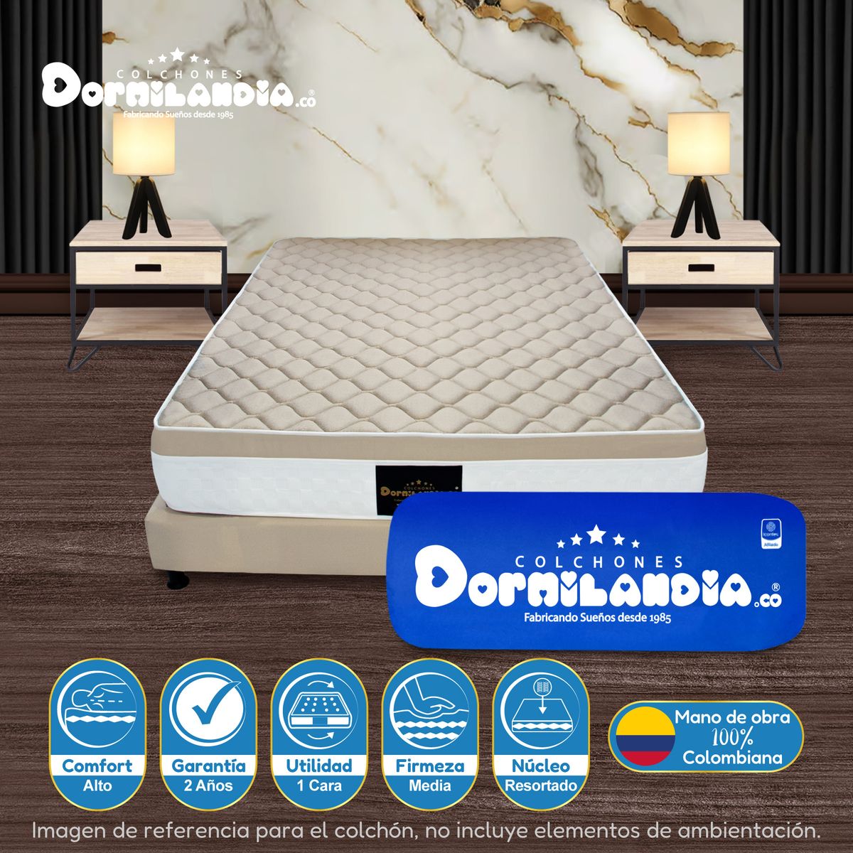 DORMILANDIA - Colchón Queen 160x190 Arena Resortado Dublín Enrollado Confortable