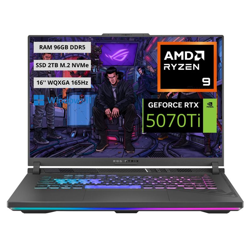 ASUS - Portatil Gamer Asus Rog Strix AMD Ryzen 9-8940HX RAM 96GB SSD 2TB RTX 5070Ti 12GB