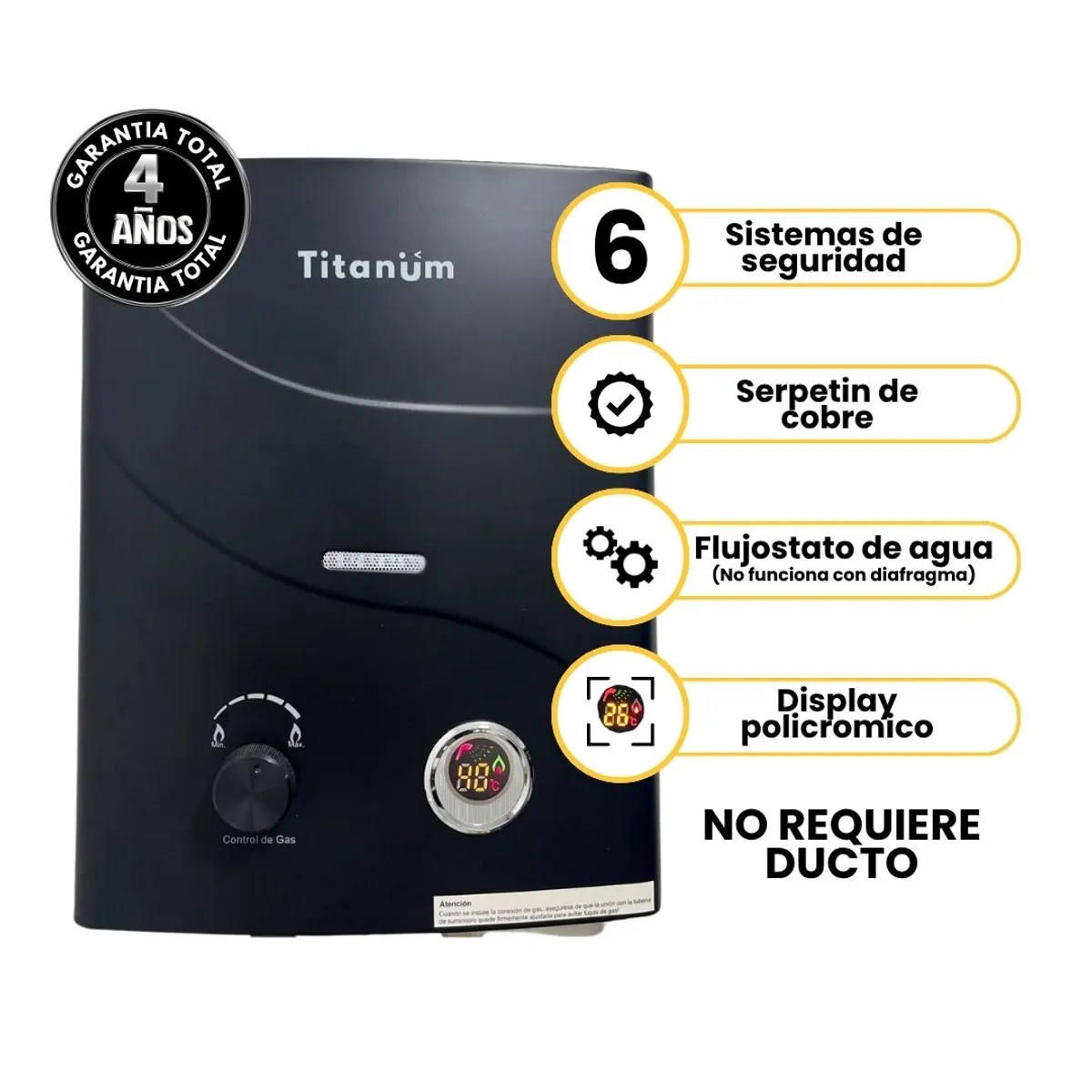 COLTITANUM - Calentador de Agua de Paso Gas Natural 5.5 Litros - Titanum Black
