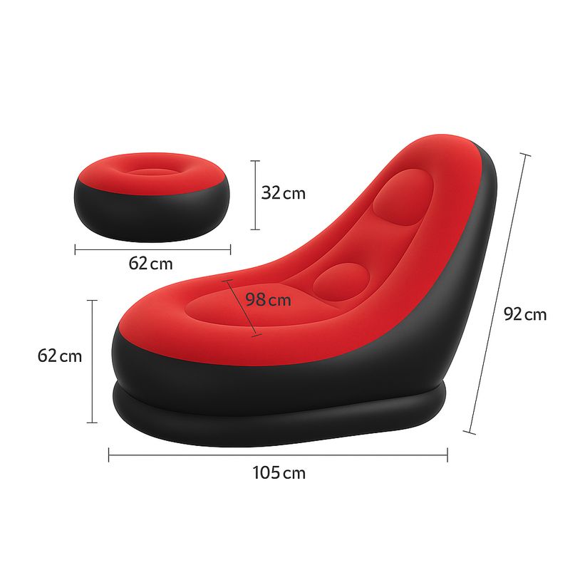 GENERICO - Silla o puff inflable con posapies - Rojo