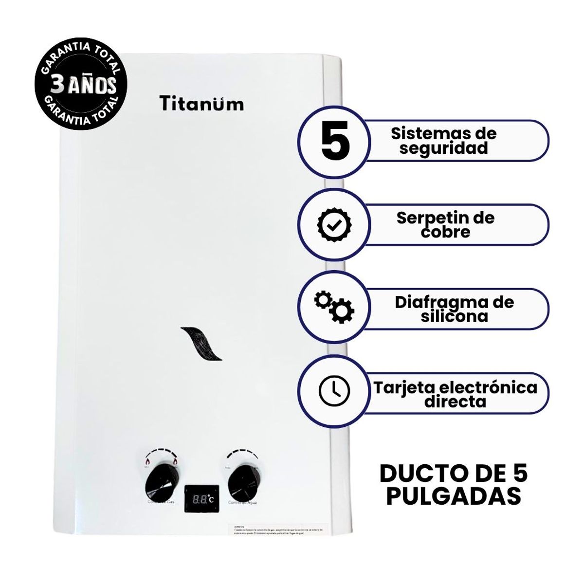 COLTITANUM - Calentador de Agua de Paso Gas Natural 16 Litros - Titanum