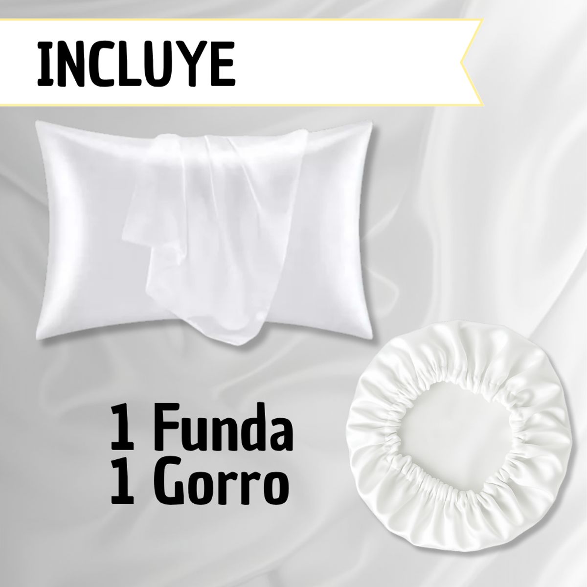 GENERICO - Set Gorro y Funda de Satín Cuida Tu Cabello y Piel Blanco