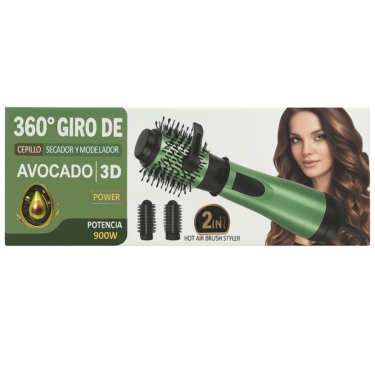 GENERICO - Cepillo Secador y Modelador Avocado 3D 2 en 1 – Giro 360°