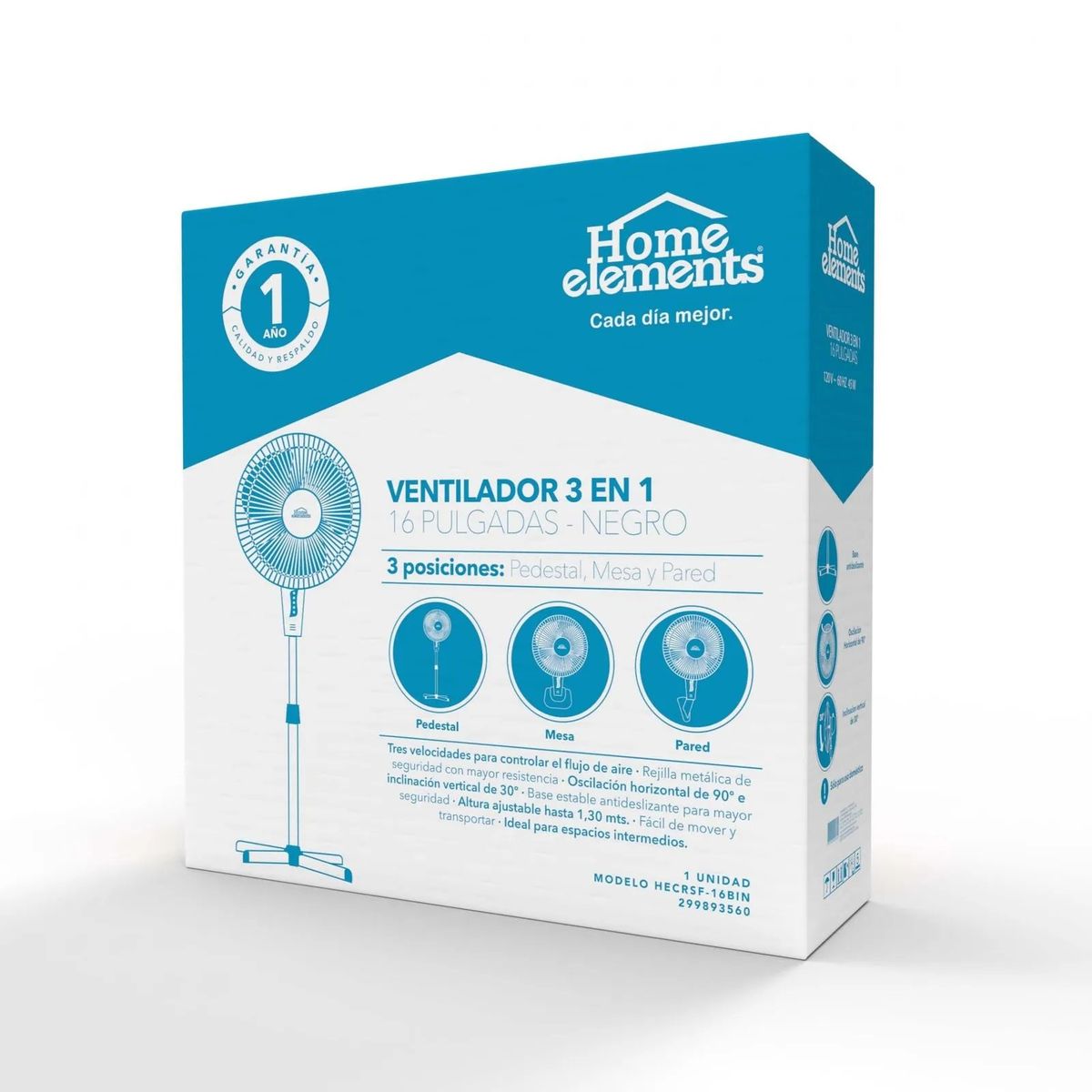 HOME ELEMENTS - Ventilador Home Elements 3 En 1 Hecrsf-16bin De Pie 16