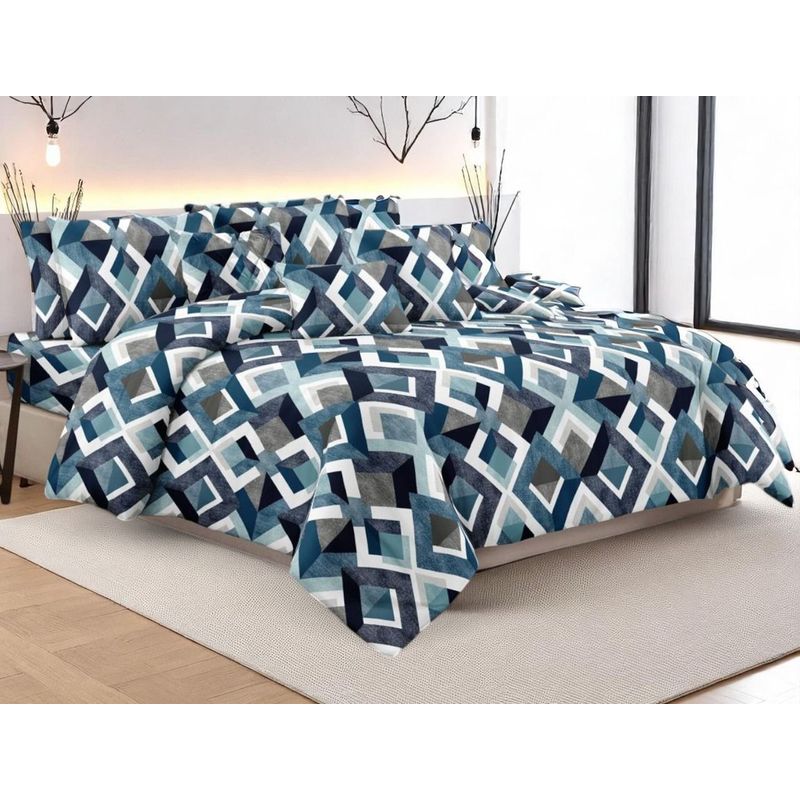SIRENITAS - Juego de sabanas Cama Sencilla Azul Geométrico