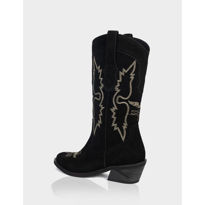 STIVALI - Bota Texana Alada Gamuza Negro