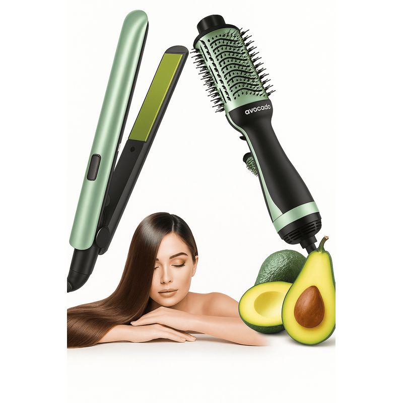 GENERICO - Combo cepillo secador + plancha alisadora aguacate