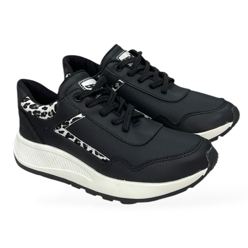 XIAN SHOES - mocasin cordones mujer negro animal print DM25