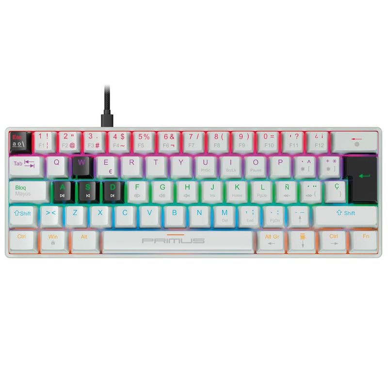 PRIMUS - Teclado Gamer Mecánico Primus BALLISTA61T Blanco Switch Rojo USB RGB