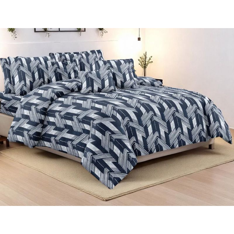 SIRENITAS - Juego de sabanas Cama King Geométrica Azul y Blanco