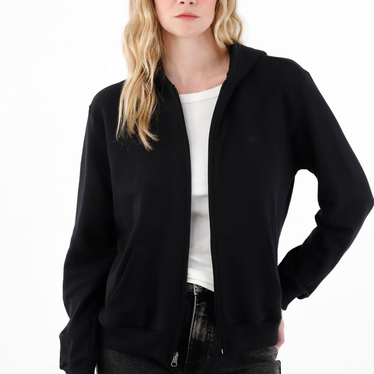 TENNIS - Buzo negro con cierre para mujer