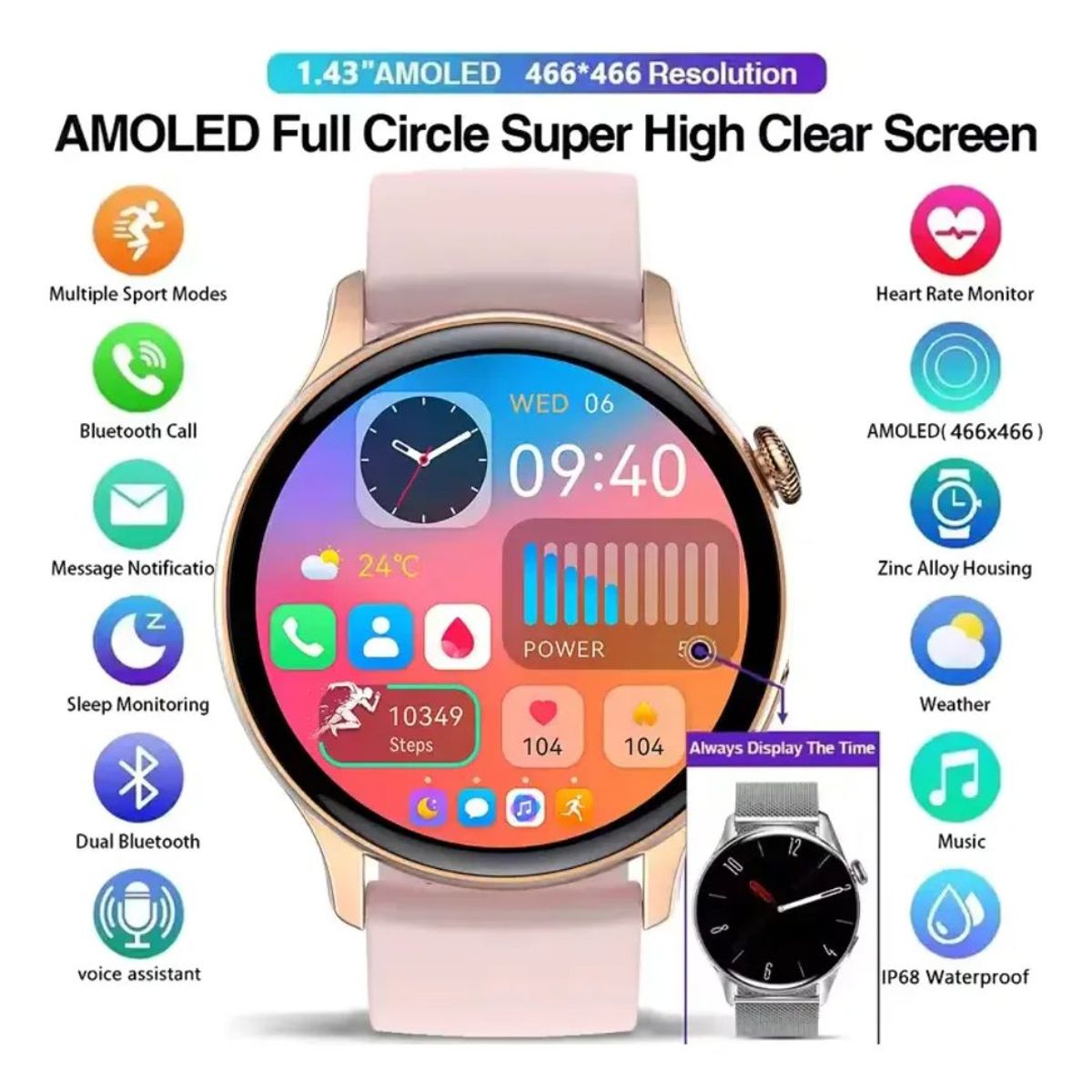 LEMFO - Reloj Inteligente Comple HK85 Con Monitor Salud Bluetooth Smartwatch