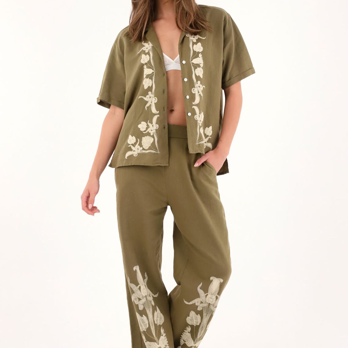 TENNIS - Pantalón verde recto estampado en bota para mujer