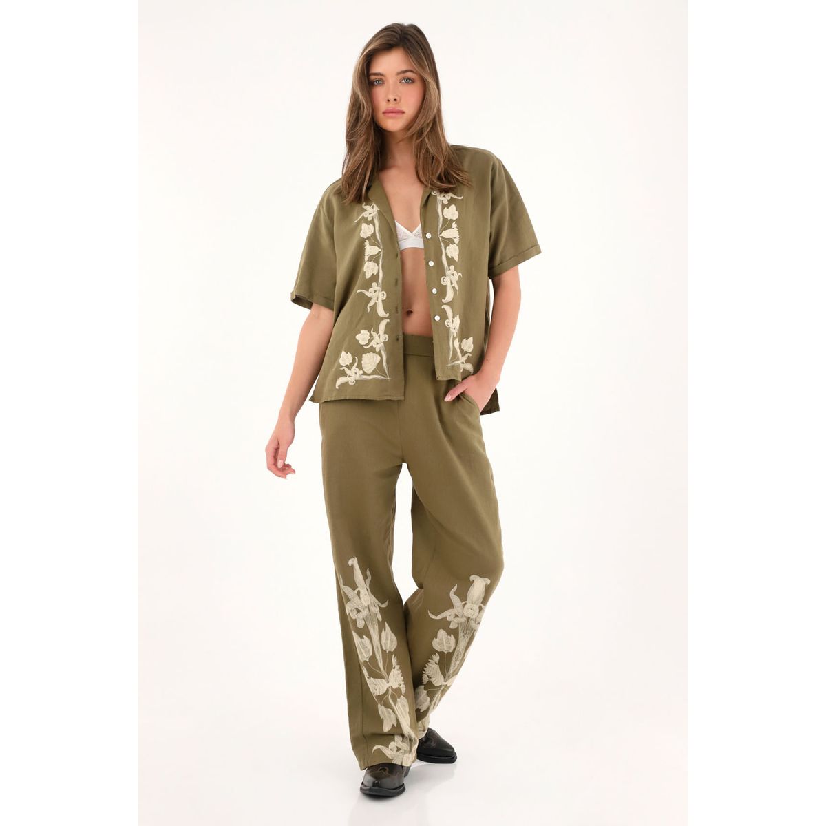 TENNIS - Pantalón verde recto estampado en bota para mujer