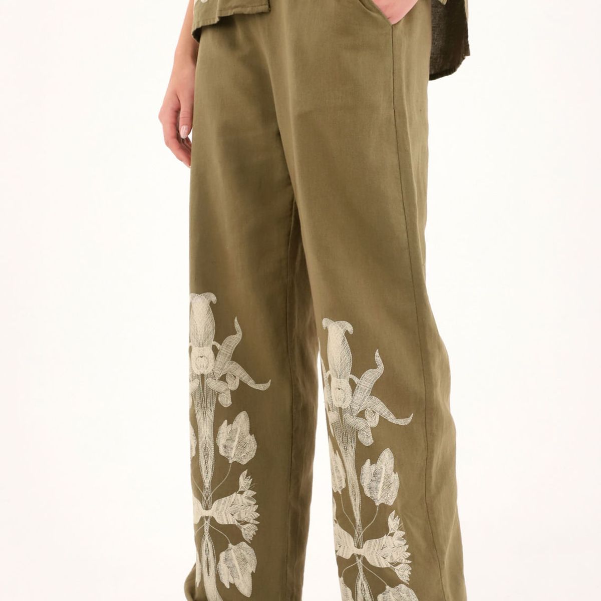 TENNIS - Pantalón verde recto estampado en bota para mujer