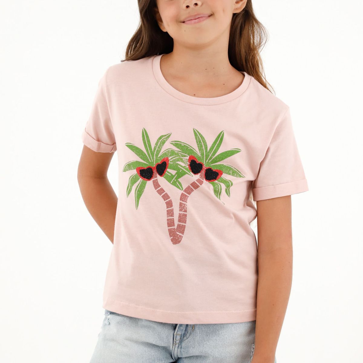 TENNIS - Camiseta rosada estampado palmeras para niña