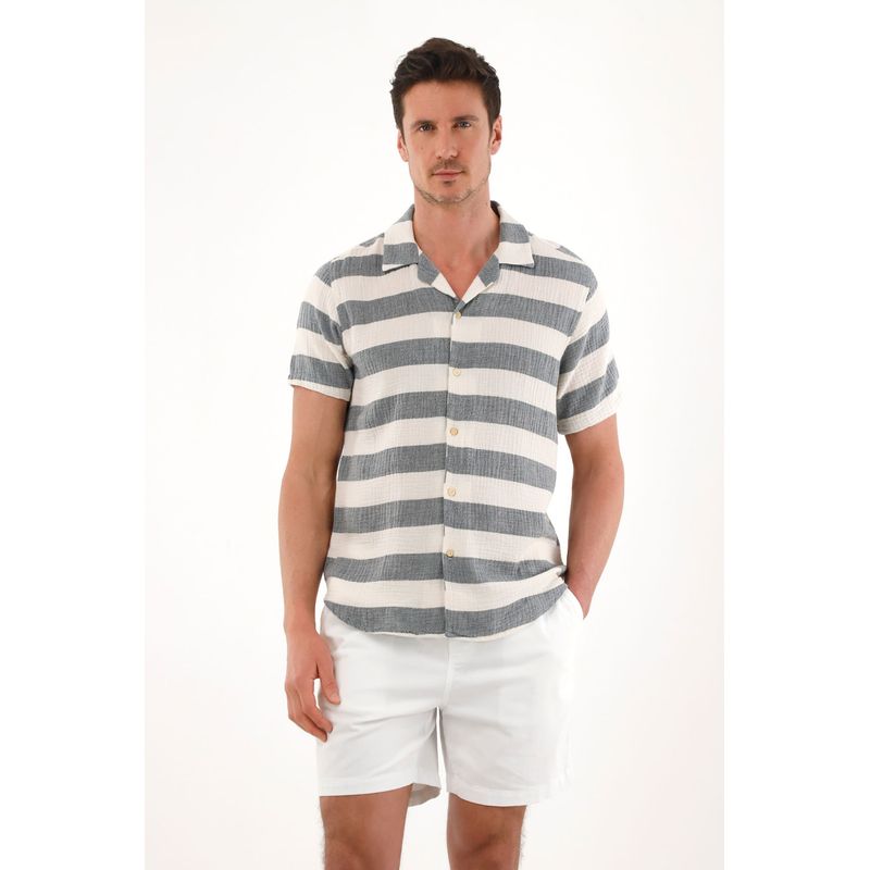 TENNIS - Camisa tipo bowling a rayas para hombre