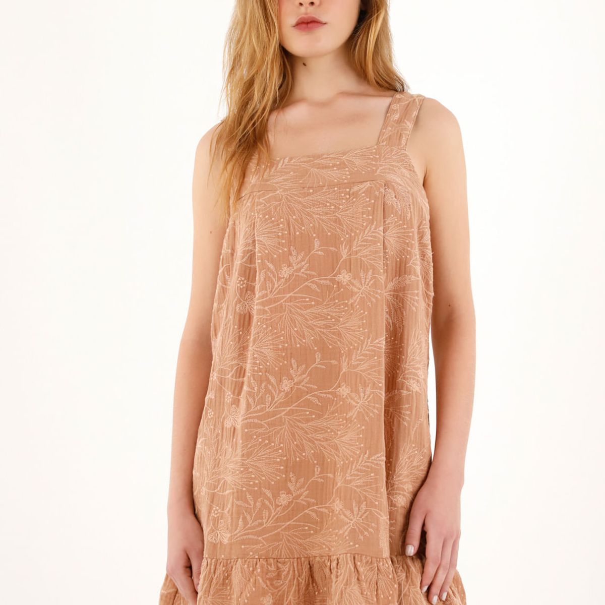 TOPMARK - Vestido corto café de tiras y bolero en ruedo para mujer