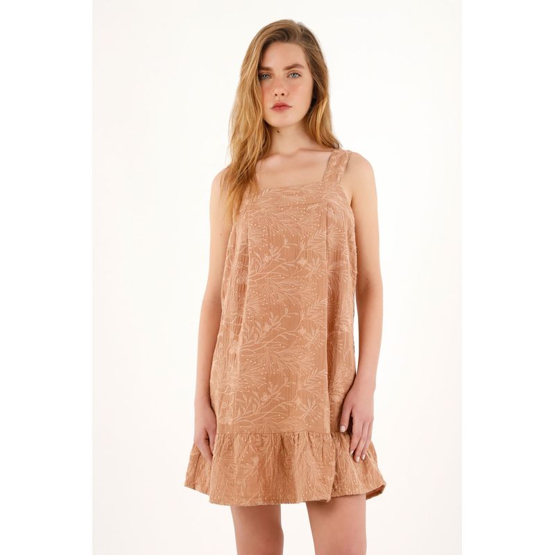 TOPMARK - Vestido corto café de tiras y bolero en ruedo para mujer