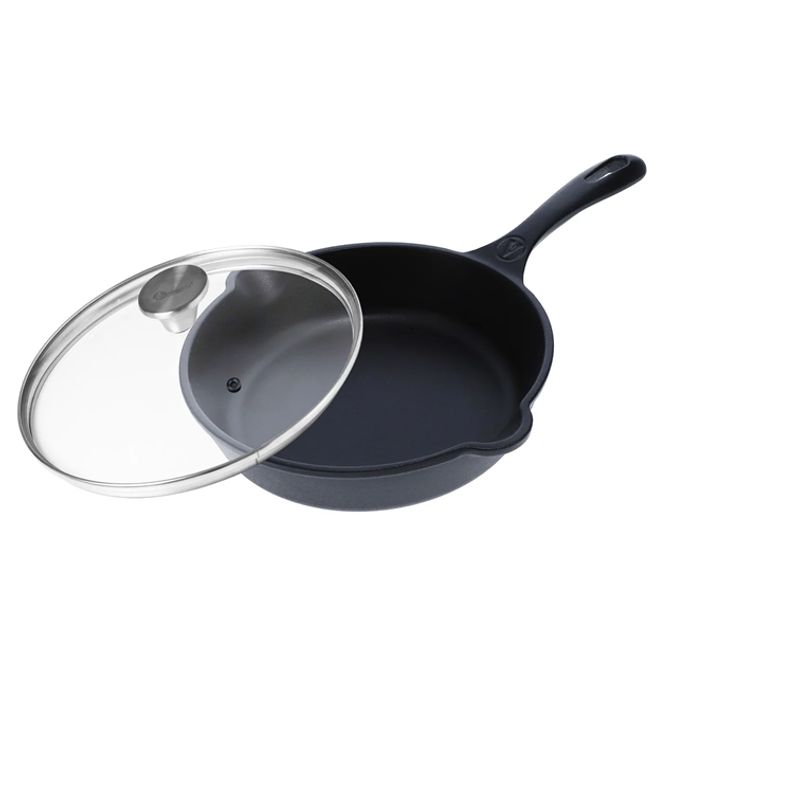VICTORIA - Combo Sartén de Hierro Fundido Con Tapa de Vidrio Victoria de 25 Cm