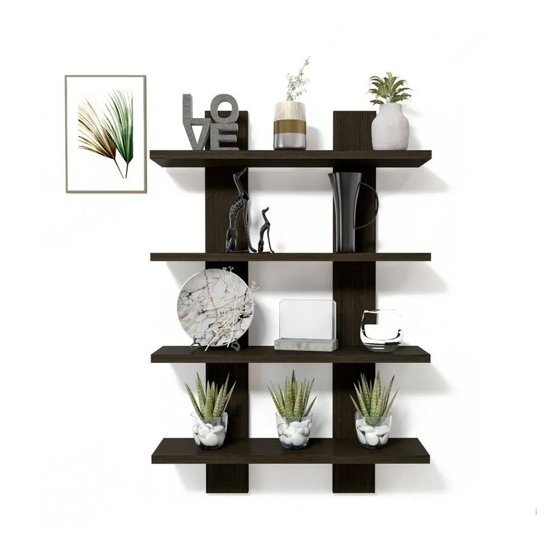 GENERICO - Repisa Flotante T-02 - 15 Cm Fondo Sujetalibro, Moderna, Color Wengue