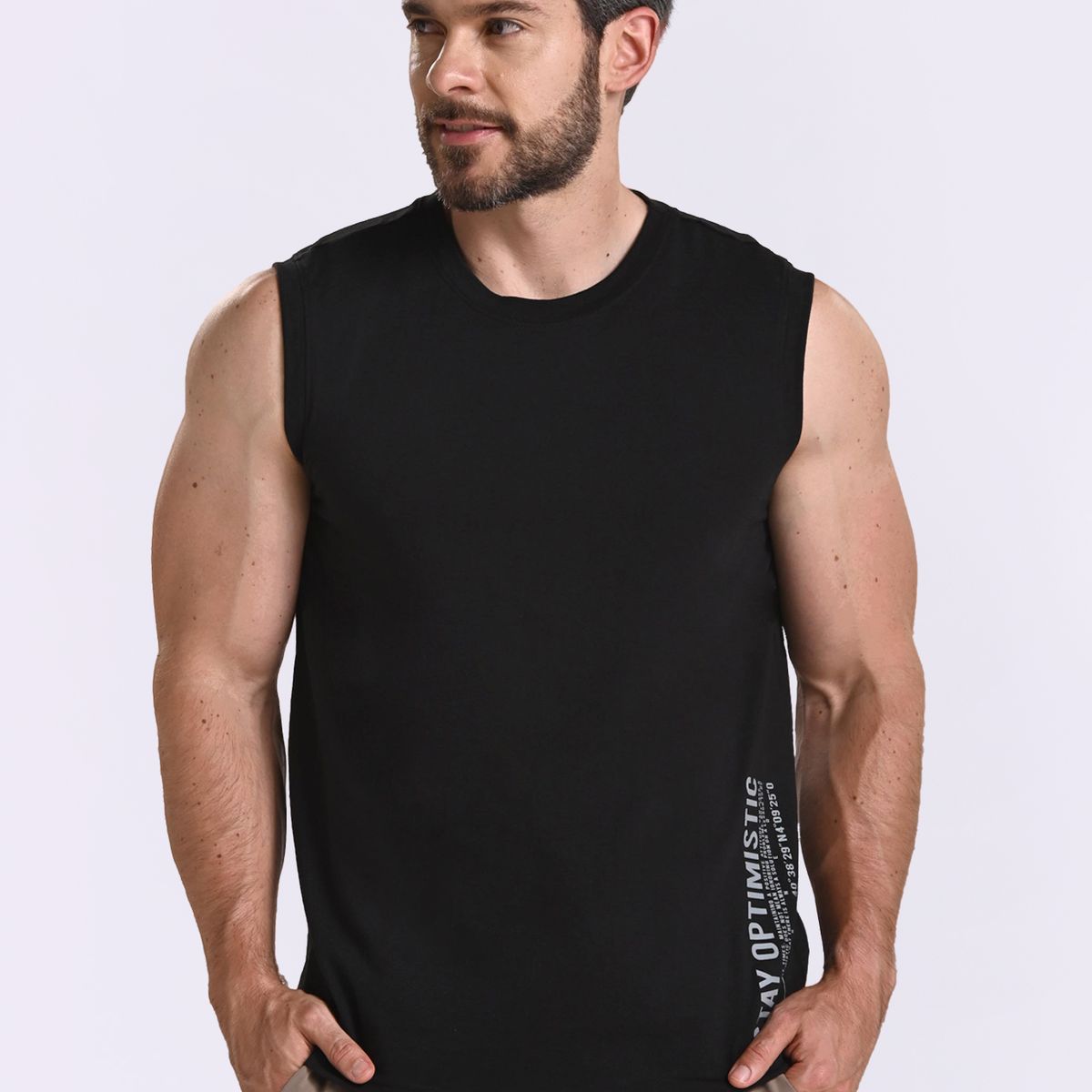 BELIFE - Camiseta manga sisa negra para hombre