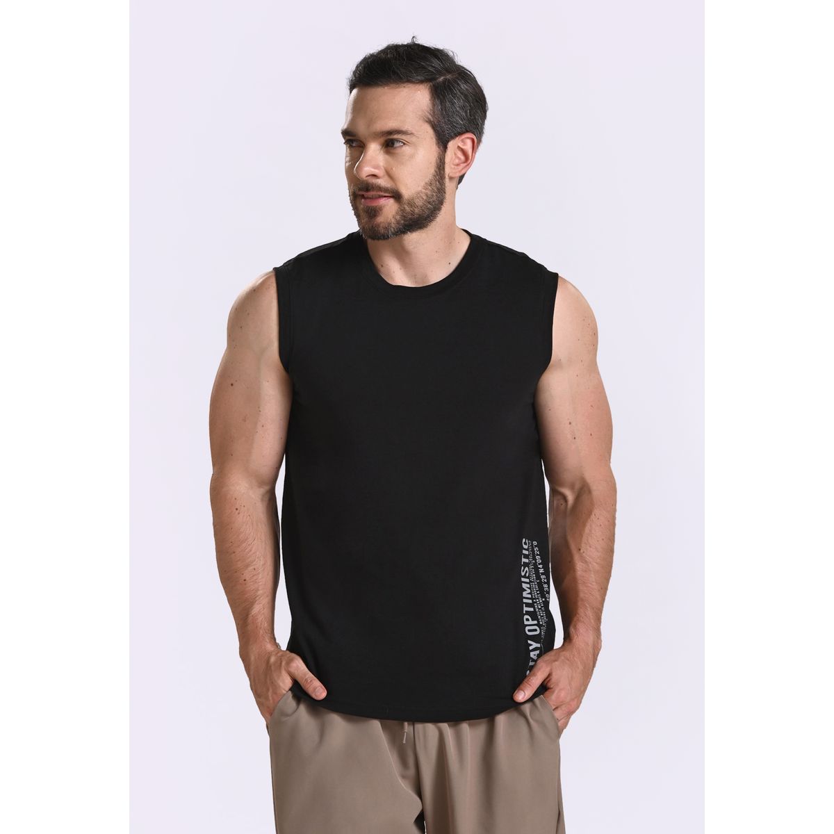 BELIFE - Camiseta manga sisa negra para hombre