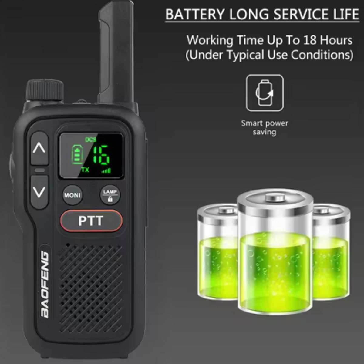 BAOFENG - Radio Baofeng BF‑T18 Tipo C – 16 canales PMR/FRS, pantalla digital y cargador USB‑C