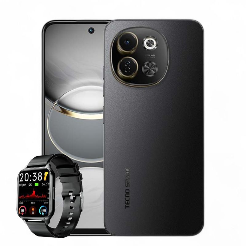 TECNO MOBILE - Celular Tecno Spark 30 8GB 256GB 5G Negro + Smart Watch Sports