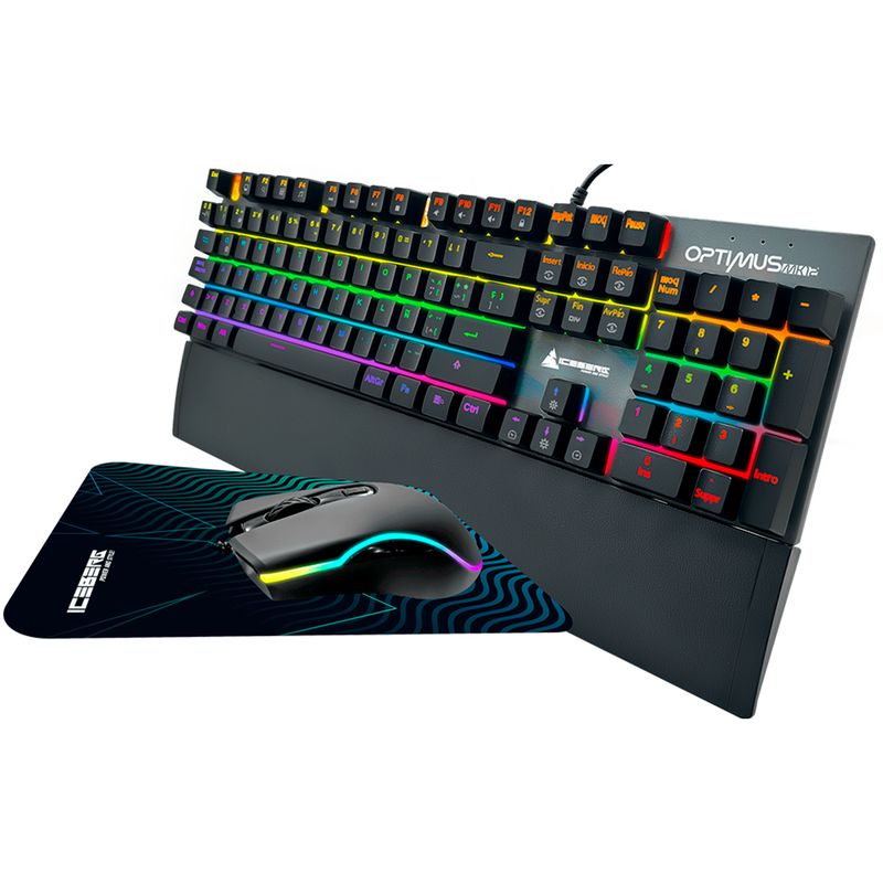 ICEBERG - Combo Gamer Teclado Mecánico Y Mouse Óptico Iceberg Optimus MK12 Español