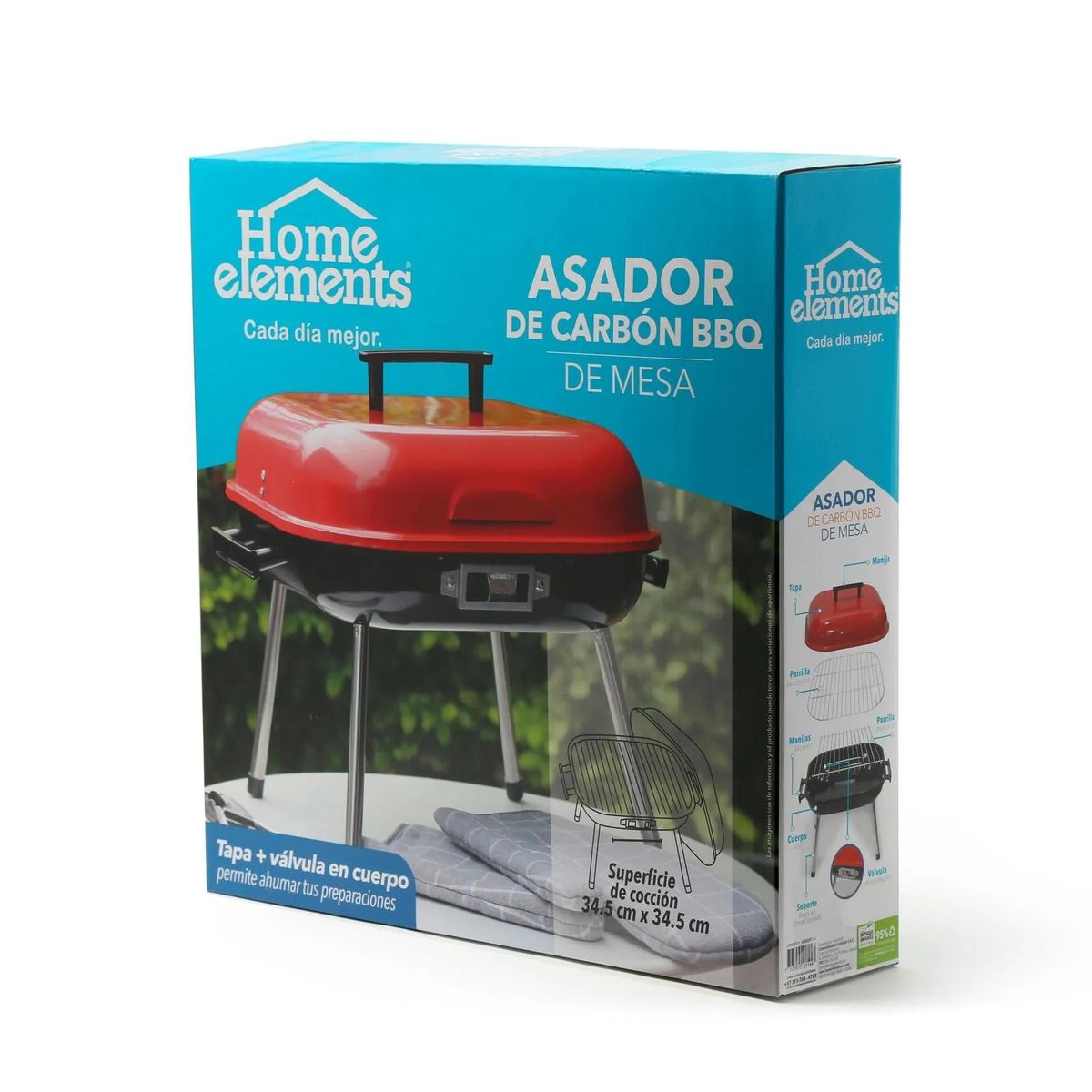 HOME ELEMENTS - Parrilla Móvil Home Elements Hebbq9014r Roja