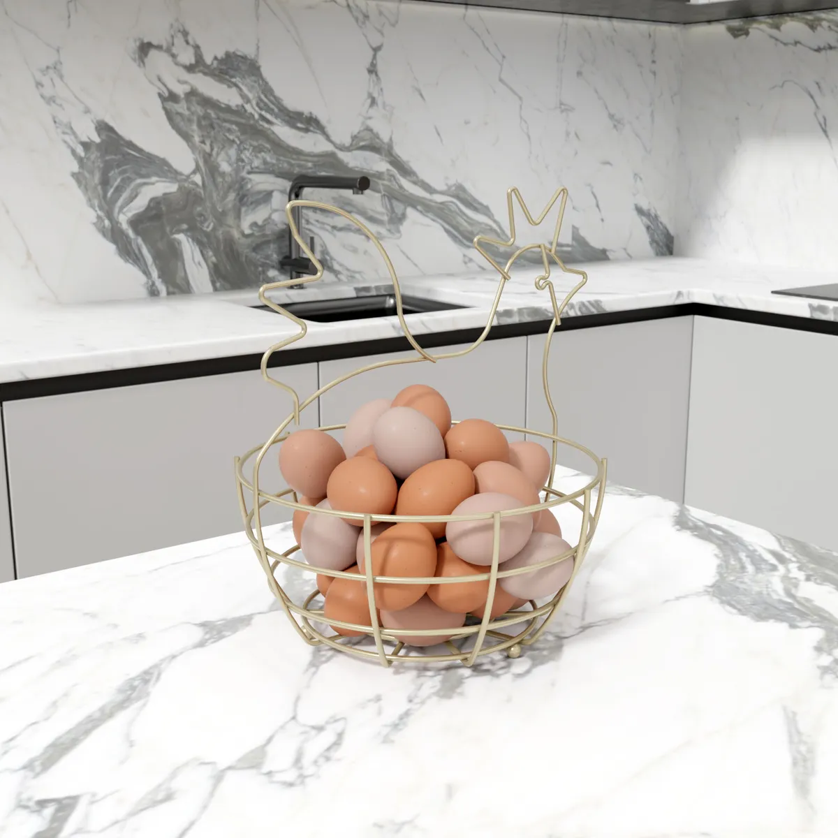 REJIPLAS - Canasta huevos gallina pintado champaña
