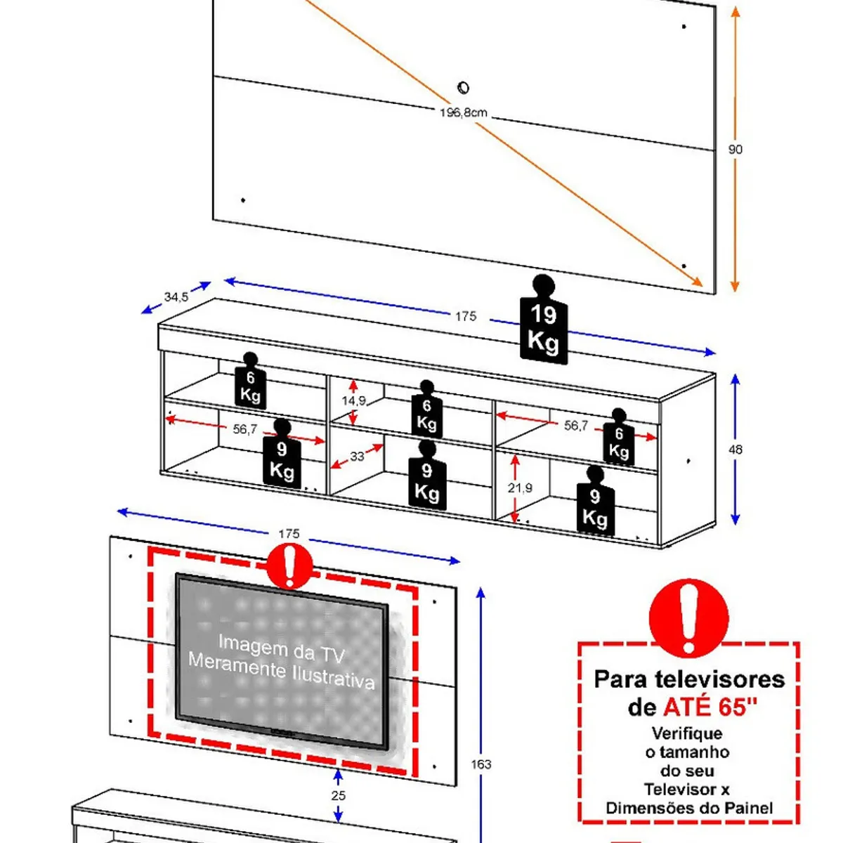 JYM - Rack con Panel y Patas Altas para TV de 65 pulgadas en MDP Madera_.