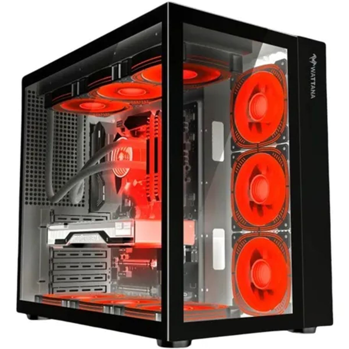 GENERICO - CHASIS WATTANA  ARTICO SNOW NEGRA  + 7 VENTILADORES ARGB
