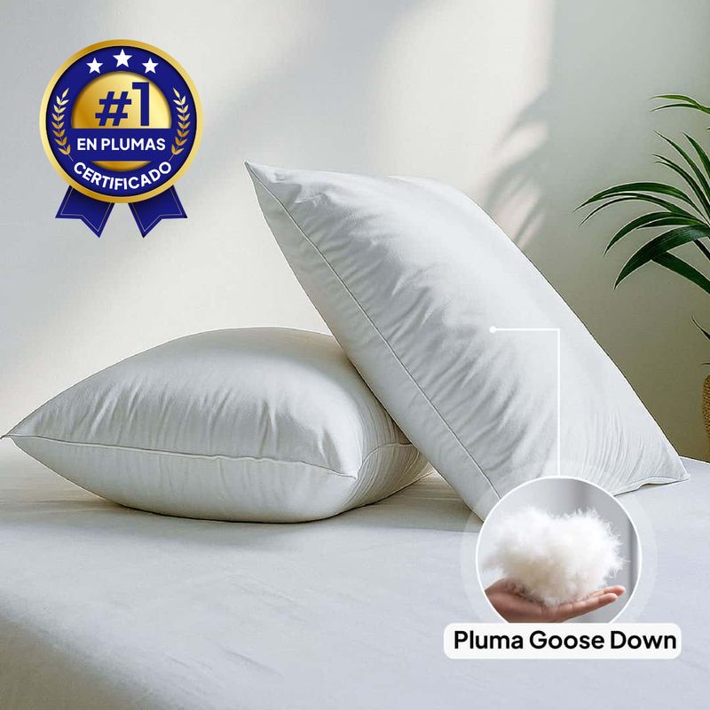 PLUMA LUNA - Almohada 100% en plumas goose down pecho de ganso Queen  50x80