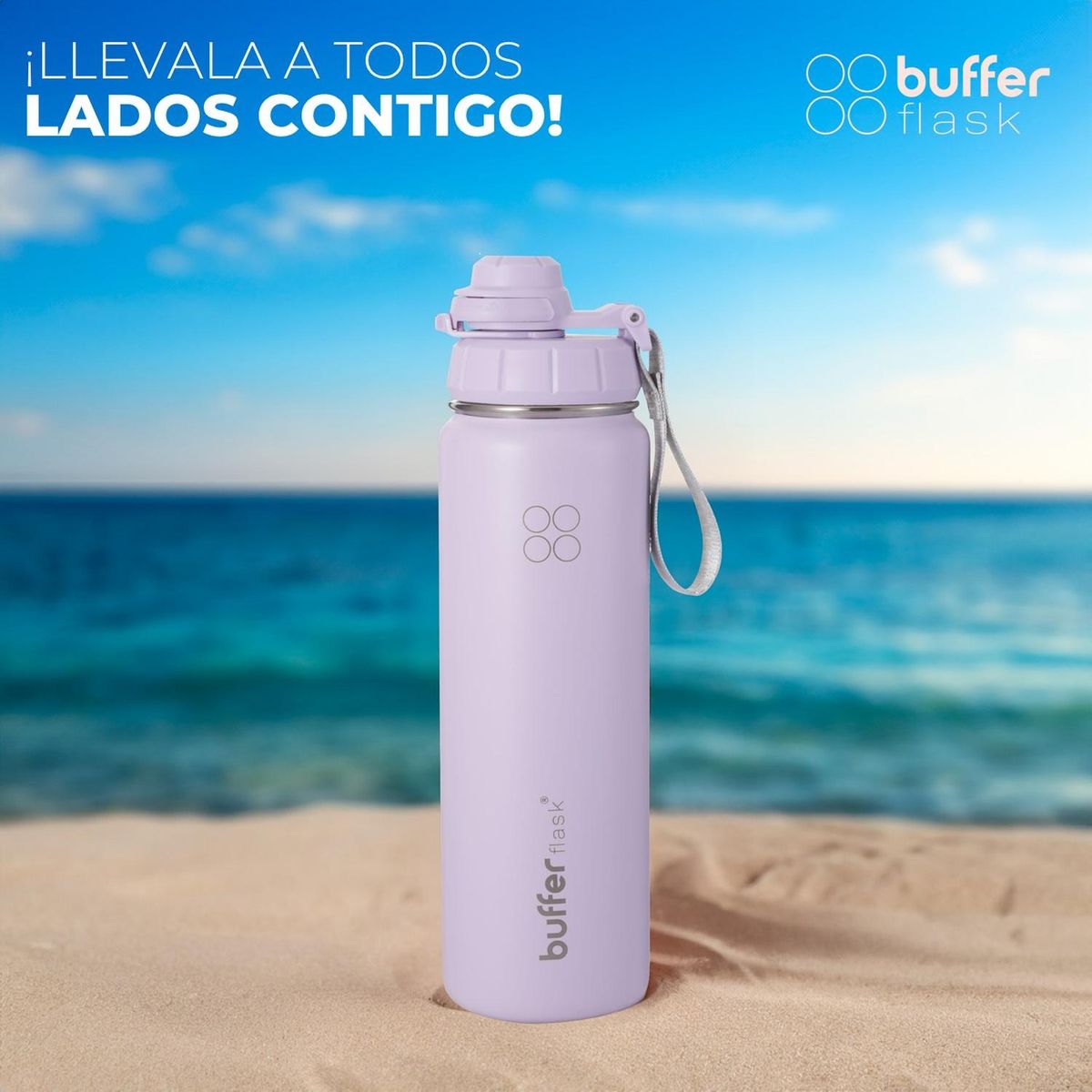 BUFFER FLASK - Termo Botella Agua Termica Inoxidable Buffer+Tapas - Lila