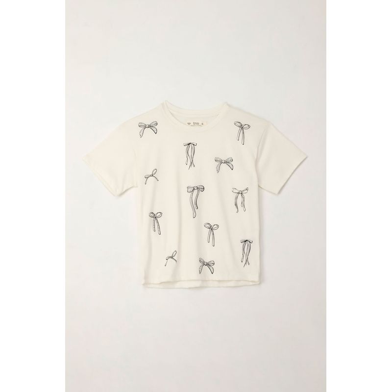 TENNIS - Camiseta básica estampada con apliques crudo para niña